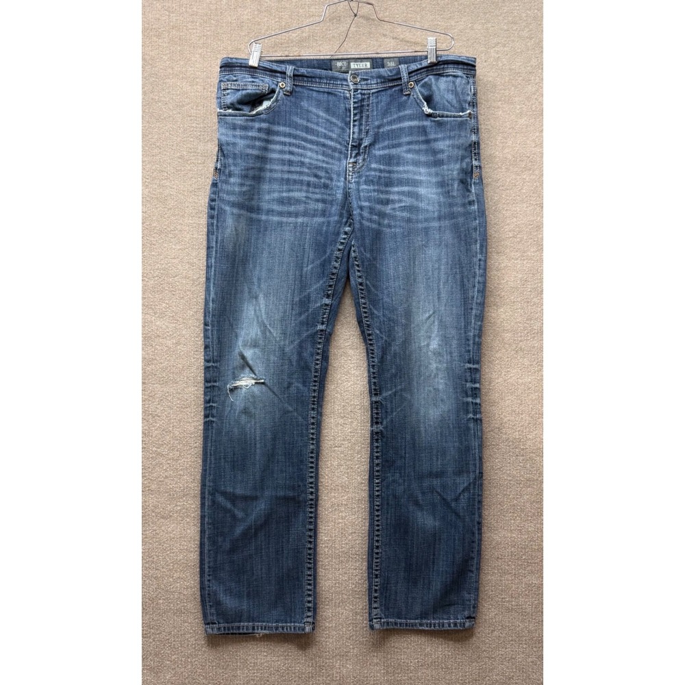 BKE Tyler Straight Leg Jeans Mens 38L Medium Wash Distressed Denim Blue Pants